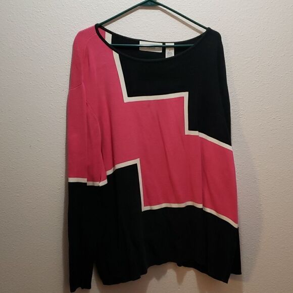 Liz Claiborne pink and black pattern block sweater 3x - Picture 1 of 3